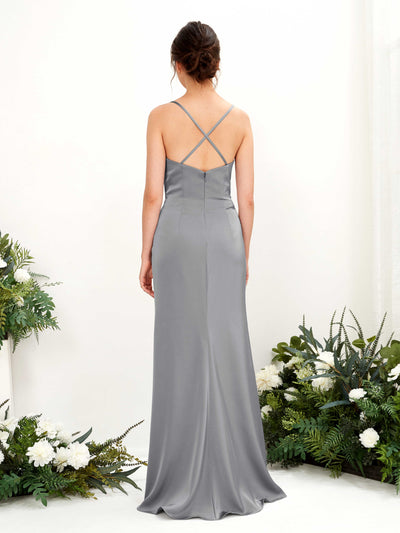 Carlyna Vestido de dama de honor Corte imperial Escote drapeado Hasta el suelo Gris Acero #color_gris-acero