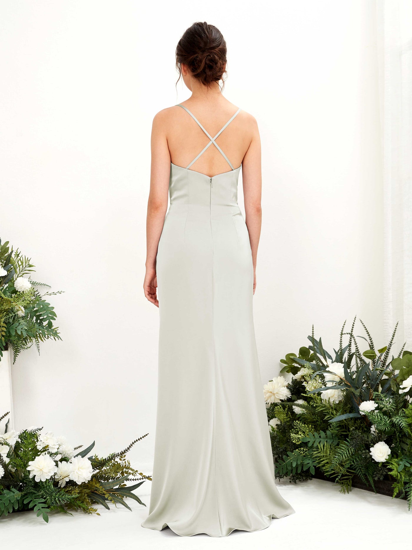 Carlyna Vestido de dama de honor Corte imperial Escote drapeado Hasta el suelo Marfil #color_marfil