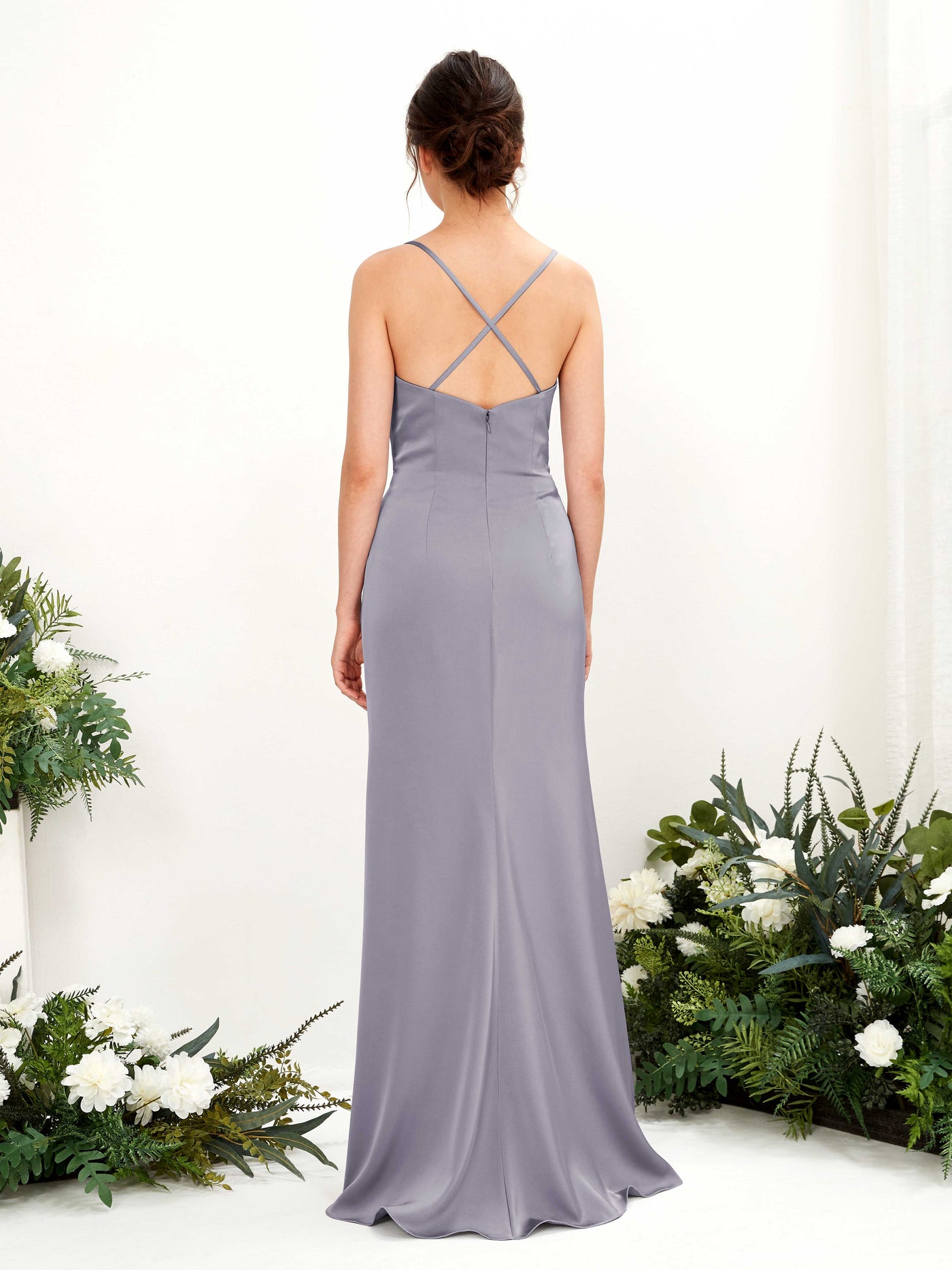 Carlyna Vestido de dama de honor Corte imperial Escote drapeado Hasta el suelo Niebla Púrpura #color_niebla-p-rpura