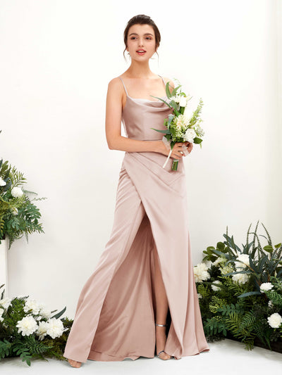 Carlyna Vestido de dama de honor Corte imperial Escote drapeado Hasta el suelo Rosa Perla #color_rosa-perla