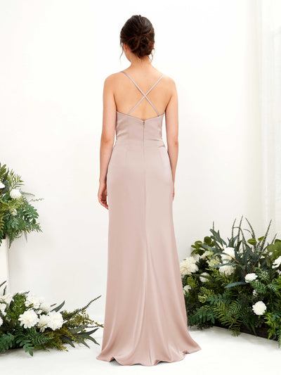 Carlyna Vestido de dama de honor Corte imperial Escote drapeado Hasta el suelo Rosa Perla #color_rosa-perla