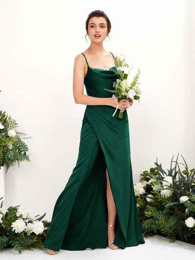Carlyna Vestido de dama de honor Corte imperial Escote drapeado Hasta el suelo Verde Militer #color_verde-militer