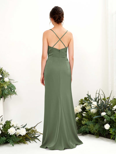 Carlyna Vestido de dama de honor Corte imperial Escote drapeado Hasta el suelo Verde Oliva #color_verde-oliva
