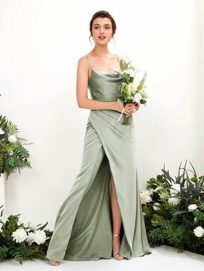 Carlyna Vestido de dama de honor Corte imperial Escote drapeado Hasta el suelo Verde Salvia #color_verde-salvia