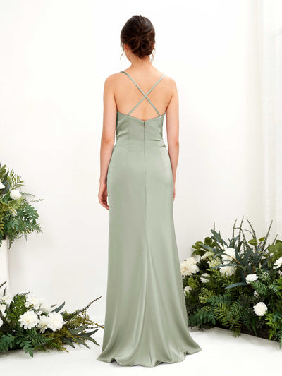 Carlyna Vestido de dama de honor Corte imperial Escote drapeado Hasta el suelo Verde Salvia #color_verde-salvia