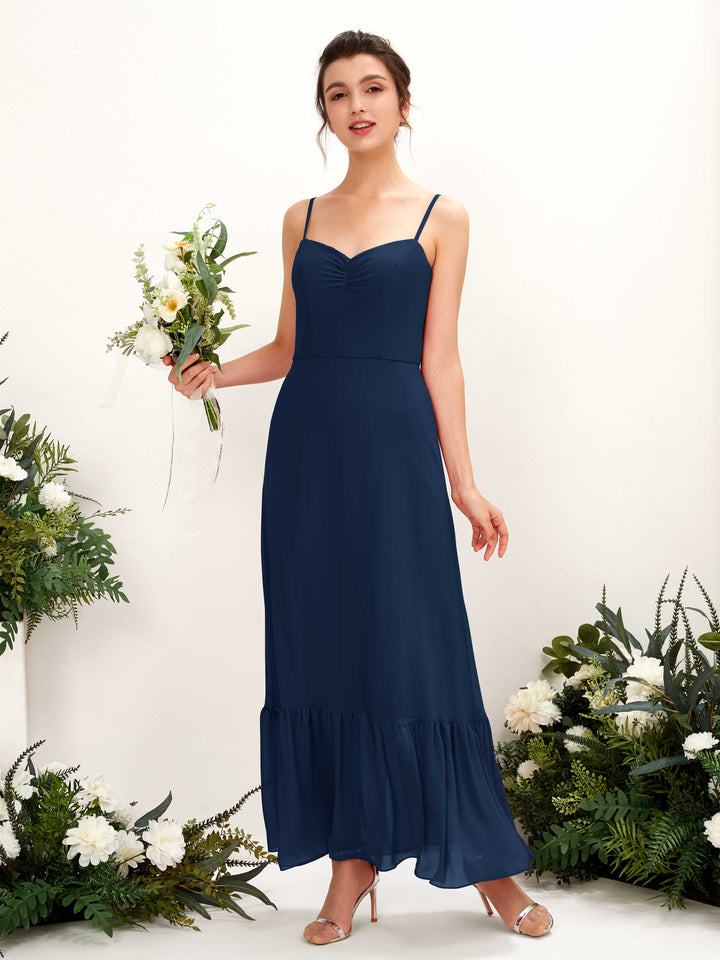 Carlyna Vestido de dama de honor Corte imperial Tirantes finos Hasta el suelo Azul Marino 