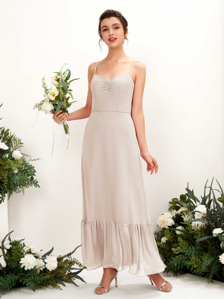 Carlyna Vestido de dama de honor Corte imperial Tirantes finos Hasta el suelo Champán 
