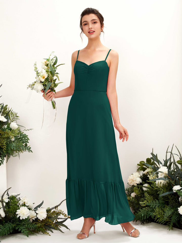 Carlyna Vestido de dama de honor Corte imperial Tirantes finos Hasta el suelo Esmeralda Oscuro 