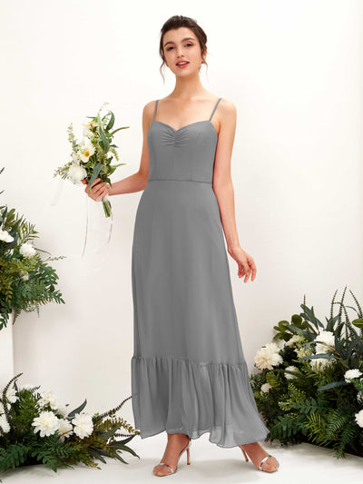 Carlyna Vestido de dama de honor Corte imperial Tirantes finos Hasta el suelo Gris Acero #color_gris-acero
