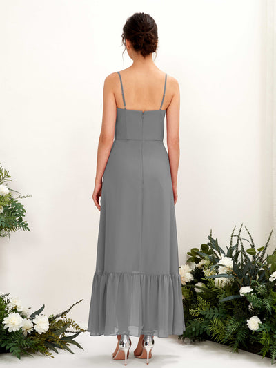 Carlyna Vestido de dama de honor Corte imperial Tirantes finos Hasta el suelo Gris Acero #color_gris-acero