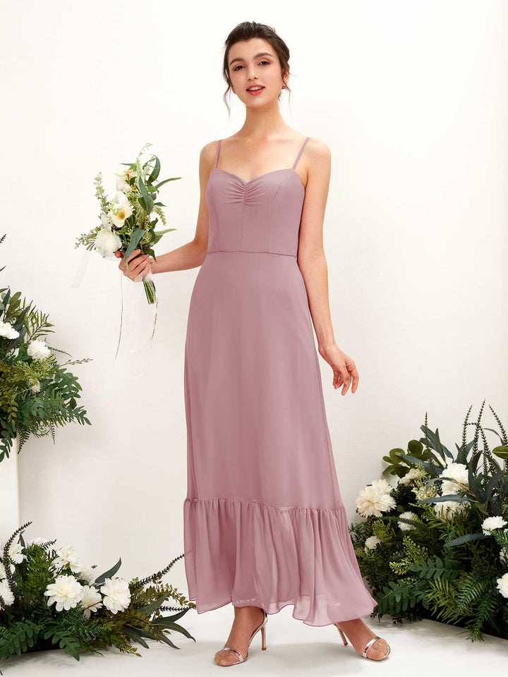 Carlyna Vestido de dama de honor Corte imperial Tirantes finos Hasta el suelo Malva Clásico 