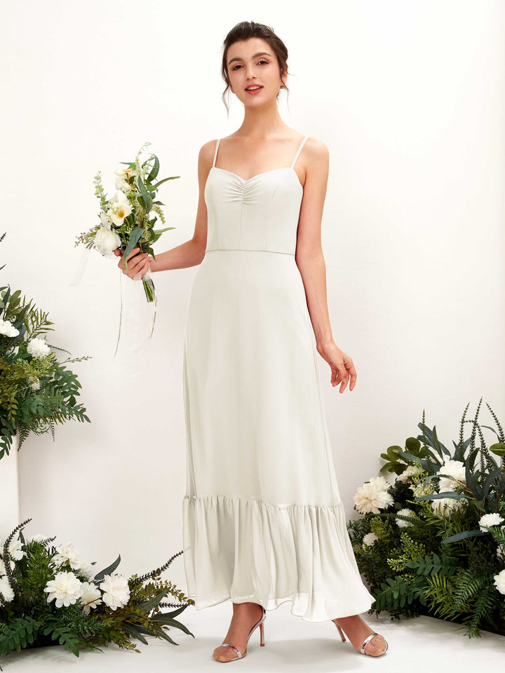 Carlyna Vestido de dama de honor Corte imperial Tirantes finos Hasta el suelo Marfil 