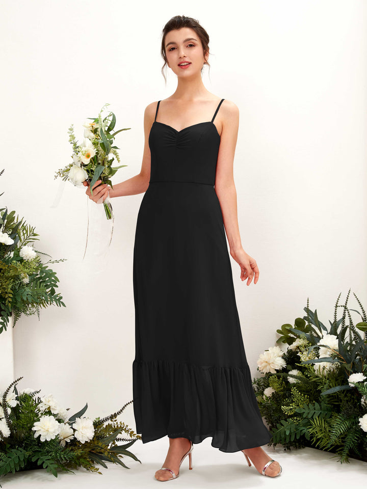 Carlyna Vestido de dama de honor Corte imperial Tirantes finos Hasta el suelo Negro 
