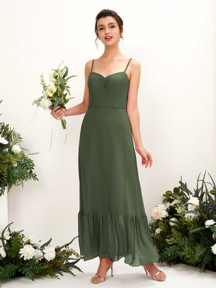 Carlyna Vestido de dama de honor Corte imperial Tirantes finos Hasta el suelo Oliva Martini 