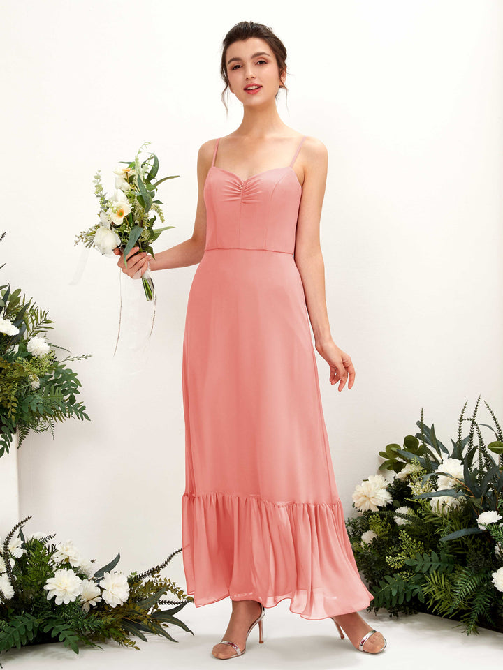 Carlyna Vestido de dama de honor Corte imperial Tirantes finos Hasta el suelo Rosa Melocotón 