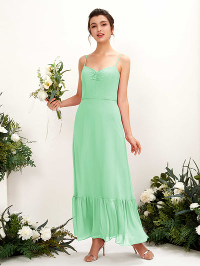 Carlyna Vestido de dama de honor Corte imperial Tirantes finos Hasta el suelo Verde Menta #color_verde-menta
