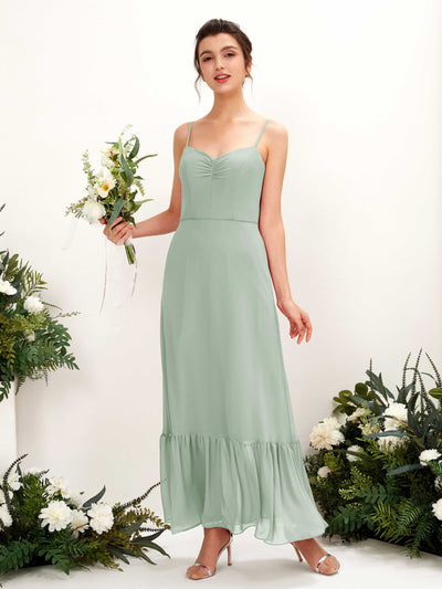 Carlyna Vestido de dama de honor Corte imperial Tirantes finos Hasta el suelo Verde Salvia #color_verde-salvia