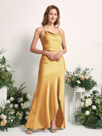 Carlyna Vestido de dama de honor Corte sirena Escote drapeado Hasta el suelo Amarillo Canario #color_amarillo-canario