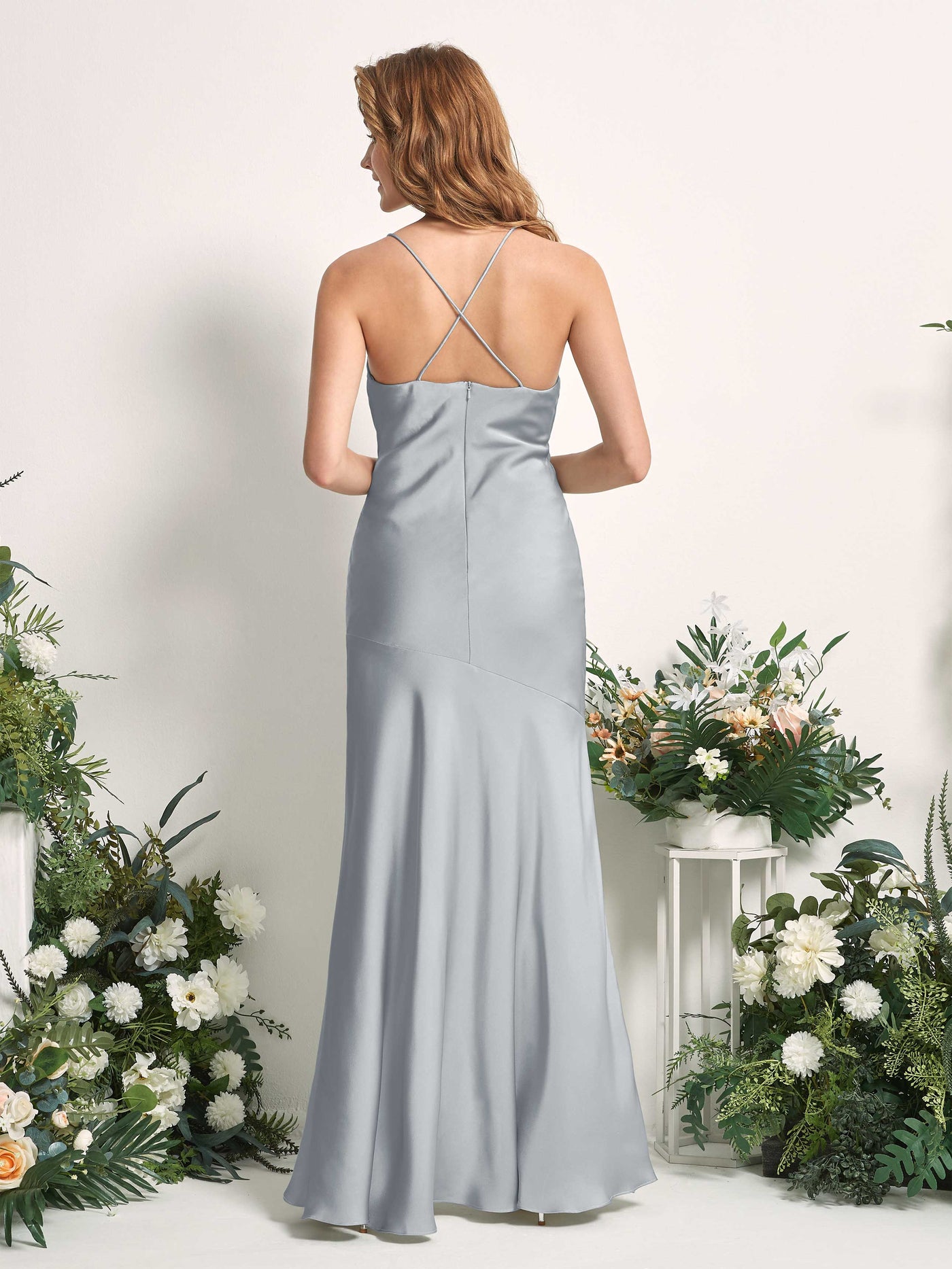 Carlyna Vestido de dama de honor Corte sirena Escote drapeado Hasta el suelo Azul Bebé #color_azul-beb