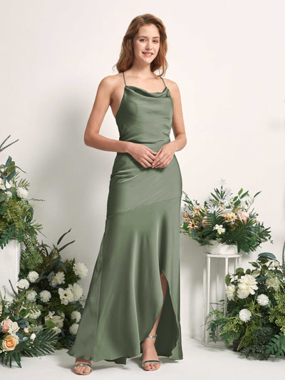 Carlyna Vestido de dama de honor Corte sirena Escote drapeado Hasta el suelo Verde Oliva #color_verde-oliva