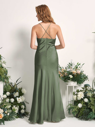Carlyna Vestido de dama de honor Corte sirena Escote drapeado Hasta el suelo Verde Oliva #color_verde-oliva