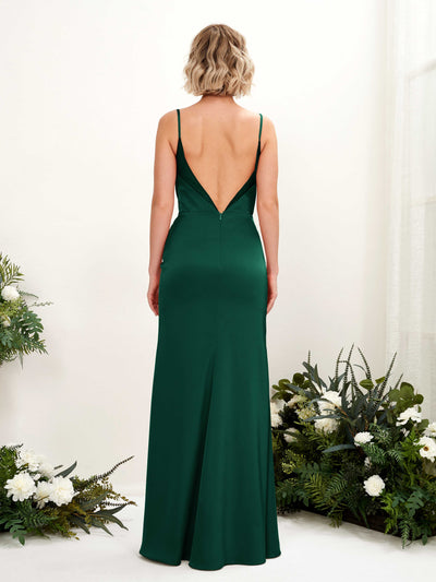 Carlyna Vestido de dama de honor corte sirena escote drapeado hendidura pierna Verde Militer #color_verde-militer
