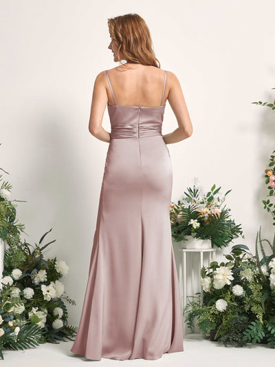 Carlyna Vestido de dama de honor corte sirena escote redondo fruncido hendidura pierna Rosa Polvorienta #color_rosa-polvorienta