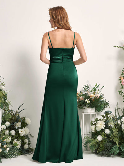 Carlyna Vestido de dama de honor corte sirena escote redondo fruncido hendidura pierna Verde Militer #color_verde-militer