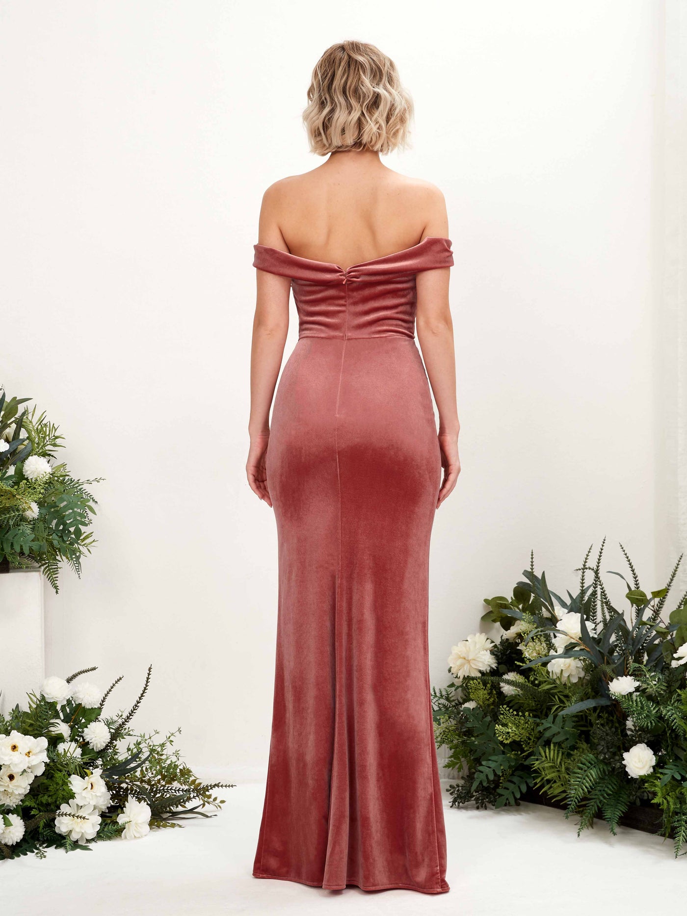 Carlyna Vestido de dama de honor corte trompeta hombros caídos hasta el suelo Rosa Polvorienta #color_rosa-polvorienta