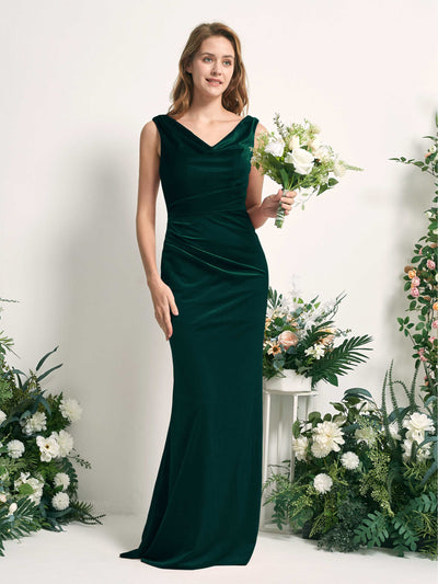 Carlyna Vestido de dama de honor corte trompeta/sirena escote en V hasta el suelo terciopelo Verde Militer #color_verde-militer