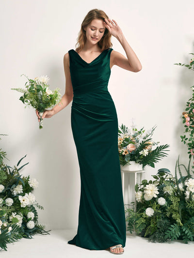 Carlyna Vestido de dama de honor corte trompeta/sirena escote en V hasta el suelo terciopelo Verde Militer #color_verde-militer