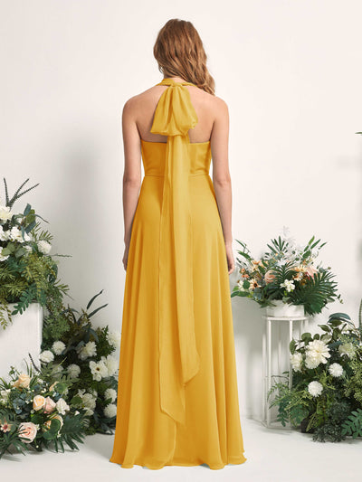 Carlyna Vestido de dama de honor Línea A Cuello de corazón Hasta el suelo Amarillo Mostaza #color_amarillo-mostaza