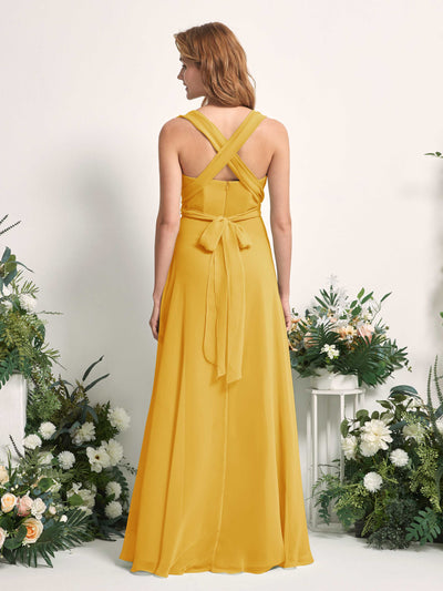 Carlyna Vestido de dama de honor Línea A Cuello de corazón Hasta el suelo Amarillo Mostaza #color_amarillo-mostaza