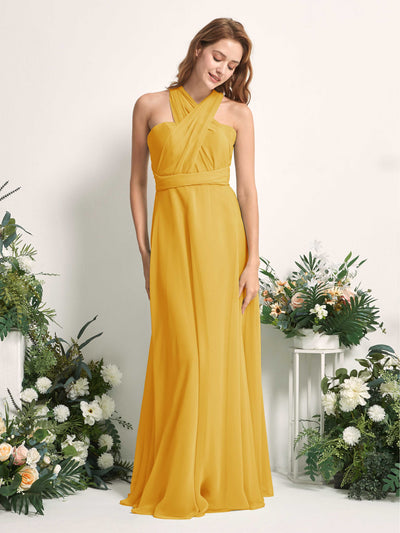Carlyna Vestido de dama de honor Línea A Cuello de corazón Hasta el suelo Amarillo Mostaza #color_amarillo-mostaza