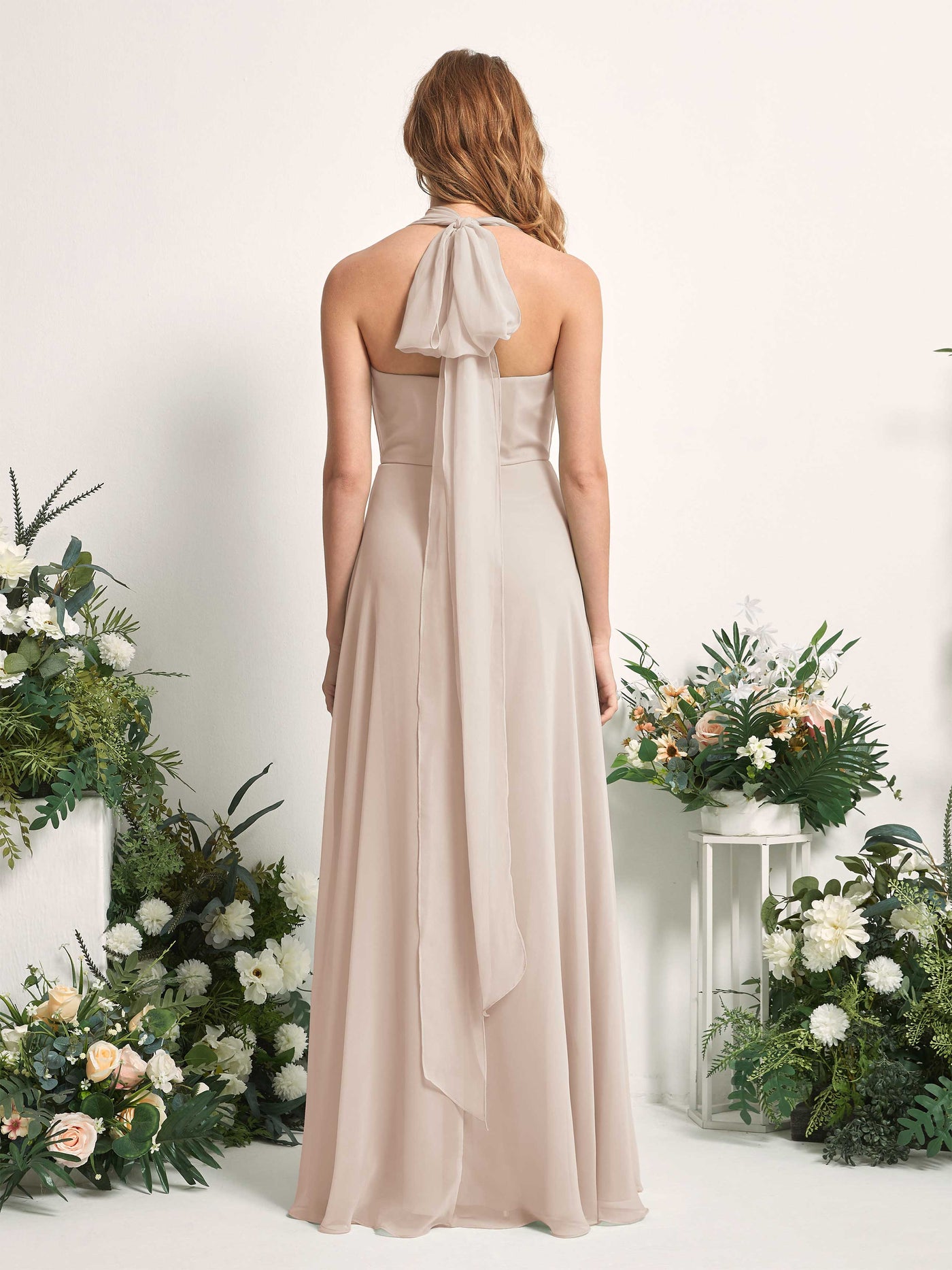 Carlyna Vestido de dama de honor Línea A Cuello de corazón Hasta el suelo Champán #color_champ-n