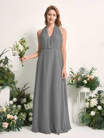 Carlyna Vestido de dama de honor Línea A Cuello de corazón Hasta el suelo Gris Acero #color_gris-acero