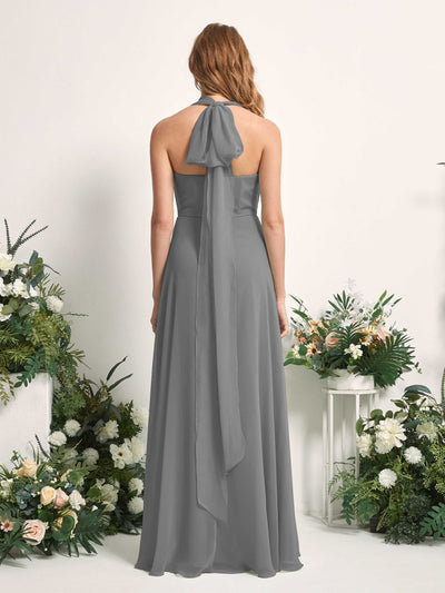 Carlyna Vestido de dama de honor Línea A Cuello de corazón Hasta el suelo Gris Acero #color_gris-acero