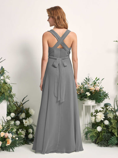 Carlyna Vestido de dama de honor Línea A Cuello de corazón Hasta el suelo Gris Acero #color_gris-acero