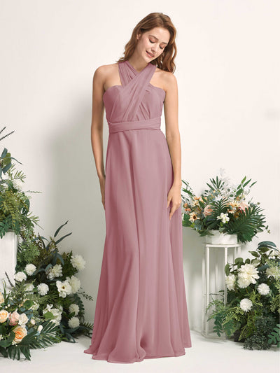 Carlyna Vestido de dama de honor Línea A Cuello de corazón Hasta el suelo Malva Clásico #color_malva-cl-sico