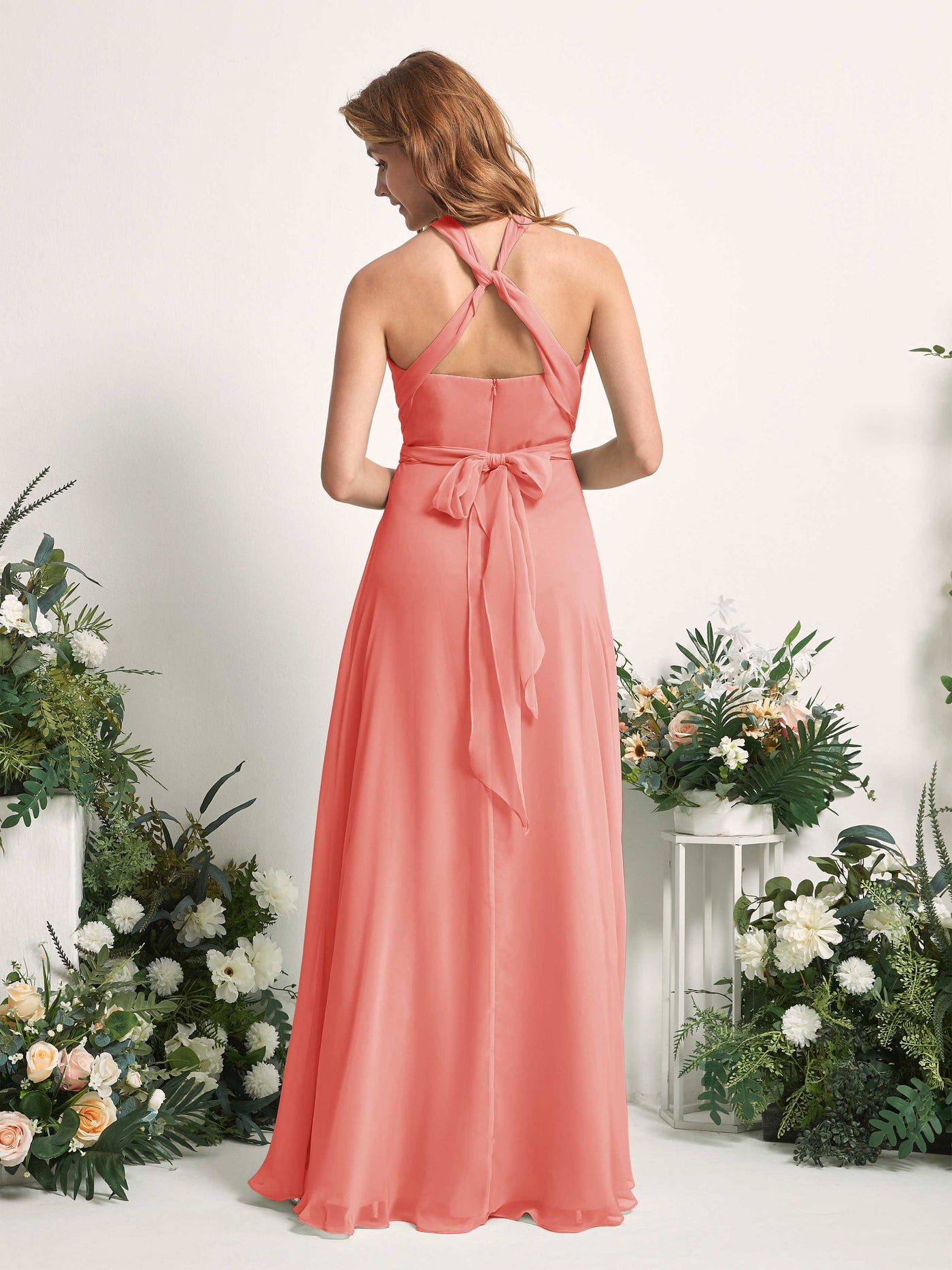 Carlyna Vestido de dama de honor Línea A Cuello de corazón Hasta el suelo Rosa Melocotón #color_rosa-melocot-n