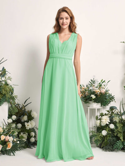 Carlyna Vestido de dama de honor Línea A Cuello de corazón Hasta el suelo Verde Menta #color_verde-menta