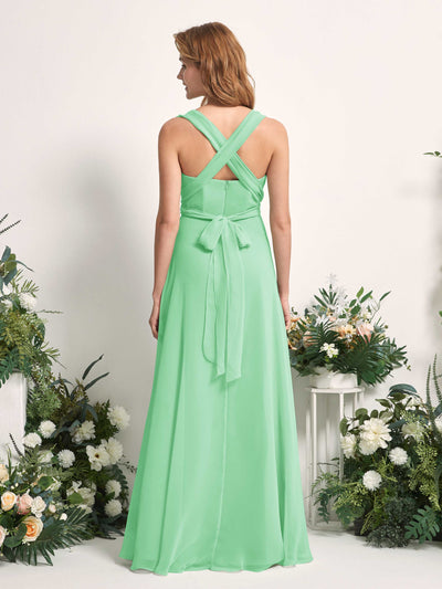 Carlyna Vestido de dama de honor Línea A Cuello de corazón Hasta el suelo Verde Menta #color_verde-menta