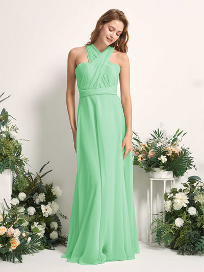 Carlyna Vestido de dama de honor Línea A Cuello de corazón Hasta el suelo Verde Menta #color_verde-menta