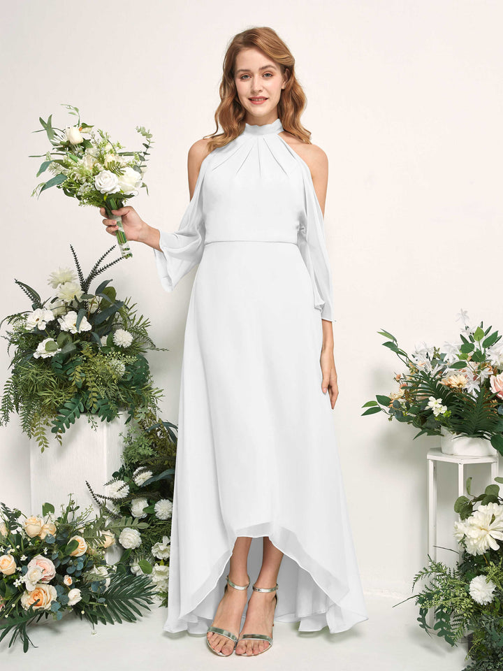 Carlyna Vestido de dama de honor línea A cuello redondo hasta el suelo gasa Blanco 