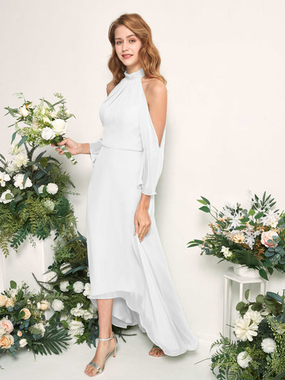 Carlyna Vestido de dama de honor línea A cuello redondo hasta el suelo gasa Blanco #color_blanco