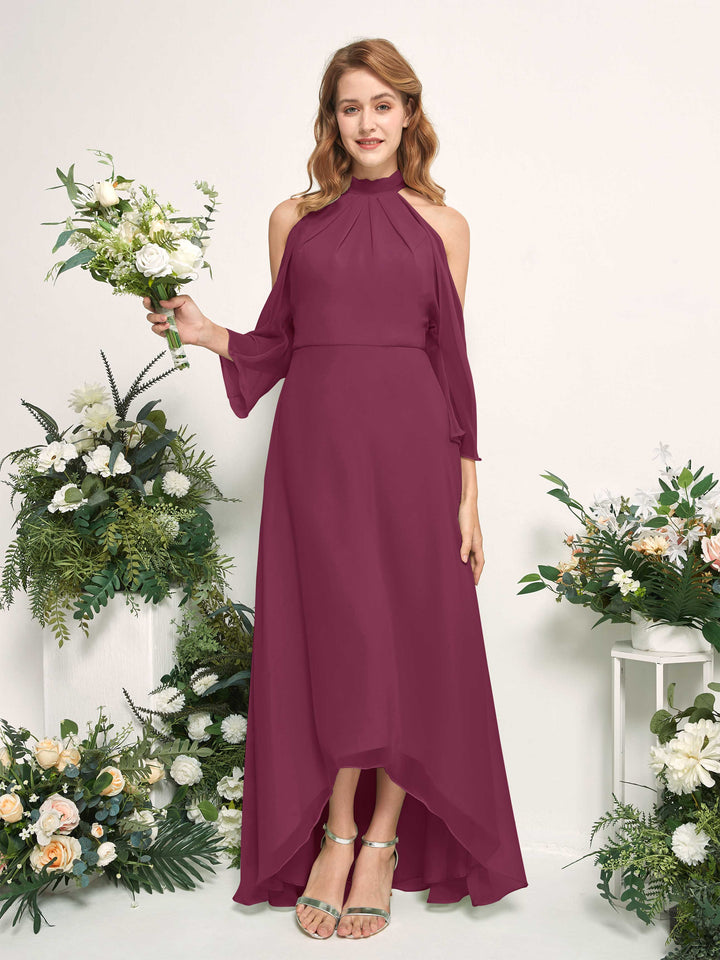 Carlyna Vestido de dama de honor línea A cuello redondo hasta el suelo gasa Chianti 