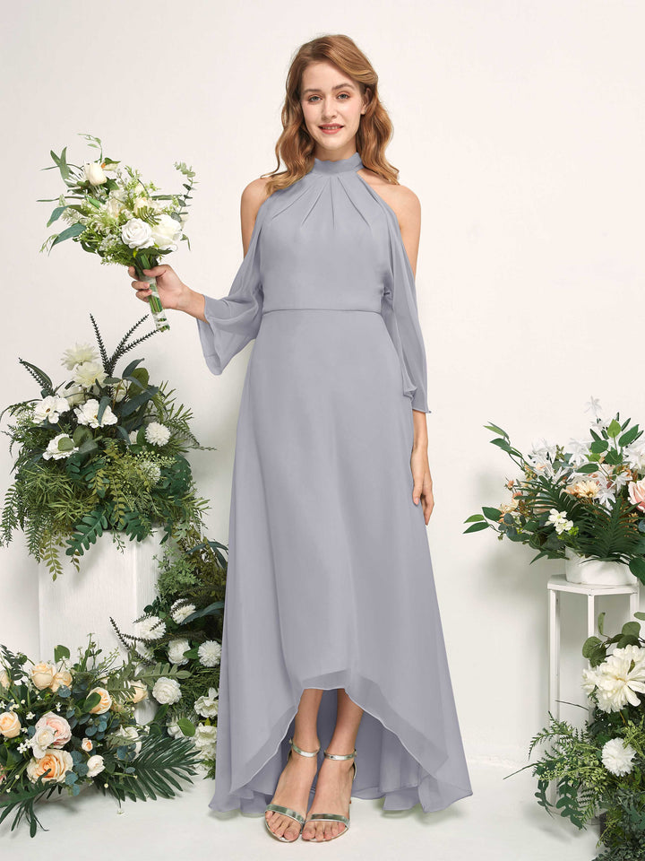 Carlyna Vestido de dama de honor línea A cuello redondo hasta el suelo gasa Lavanda Viejo 