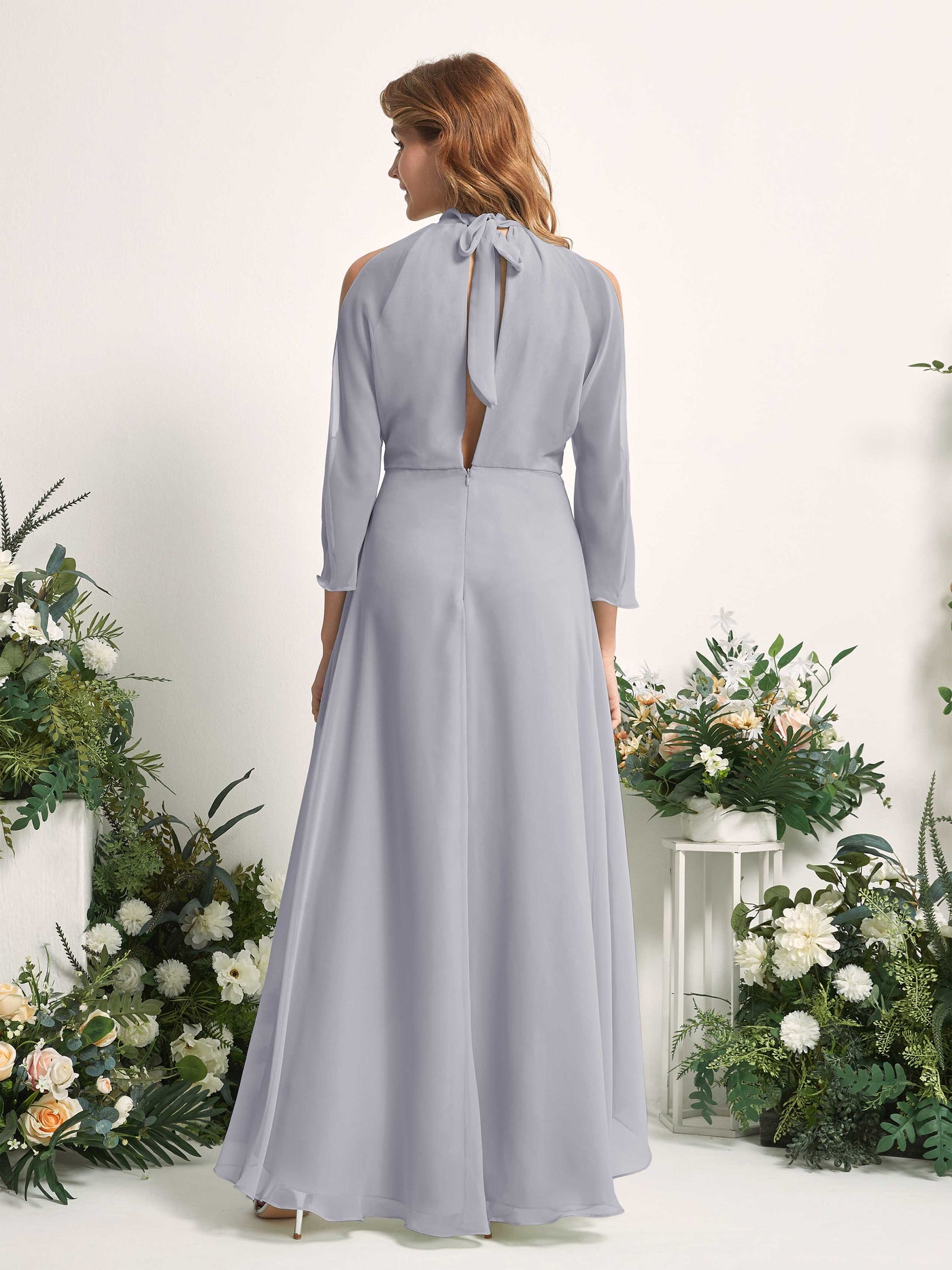 Carlyna Vestido de dama de honor línea A cuello redondo hasta el suelo gasa Lavanda Viejo #color_lavanda-viejo