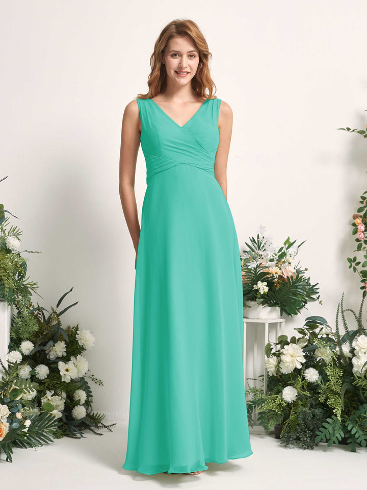 Carlyna Vestido de dama de honor línea A escote en V hasta el suelo Azul Tiffany 