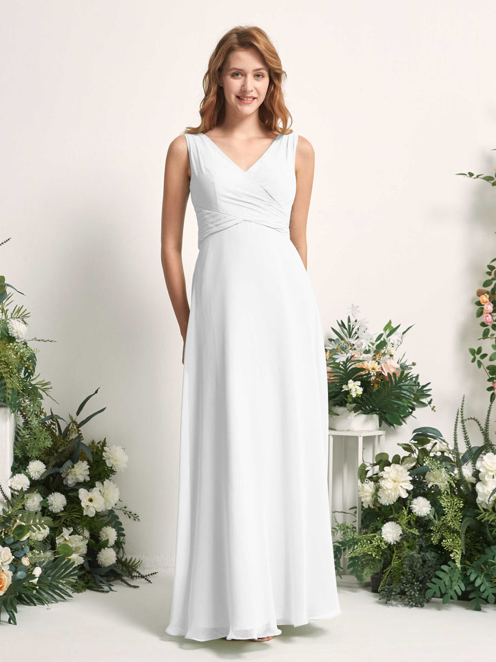 Carlyna Vestido de dama de honor línea A escote en V hasta el suelo Blanco 